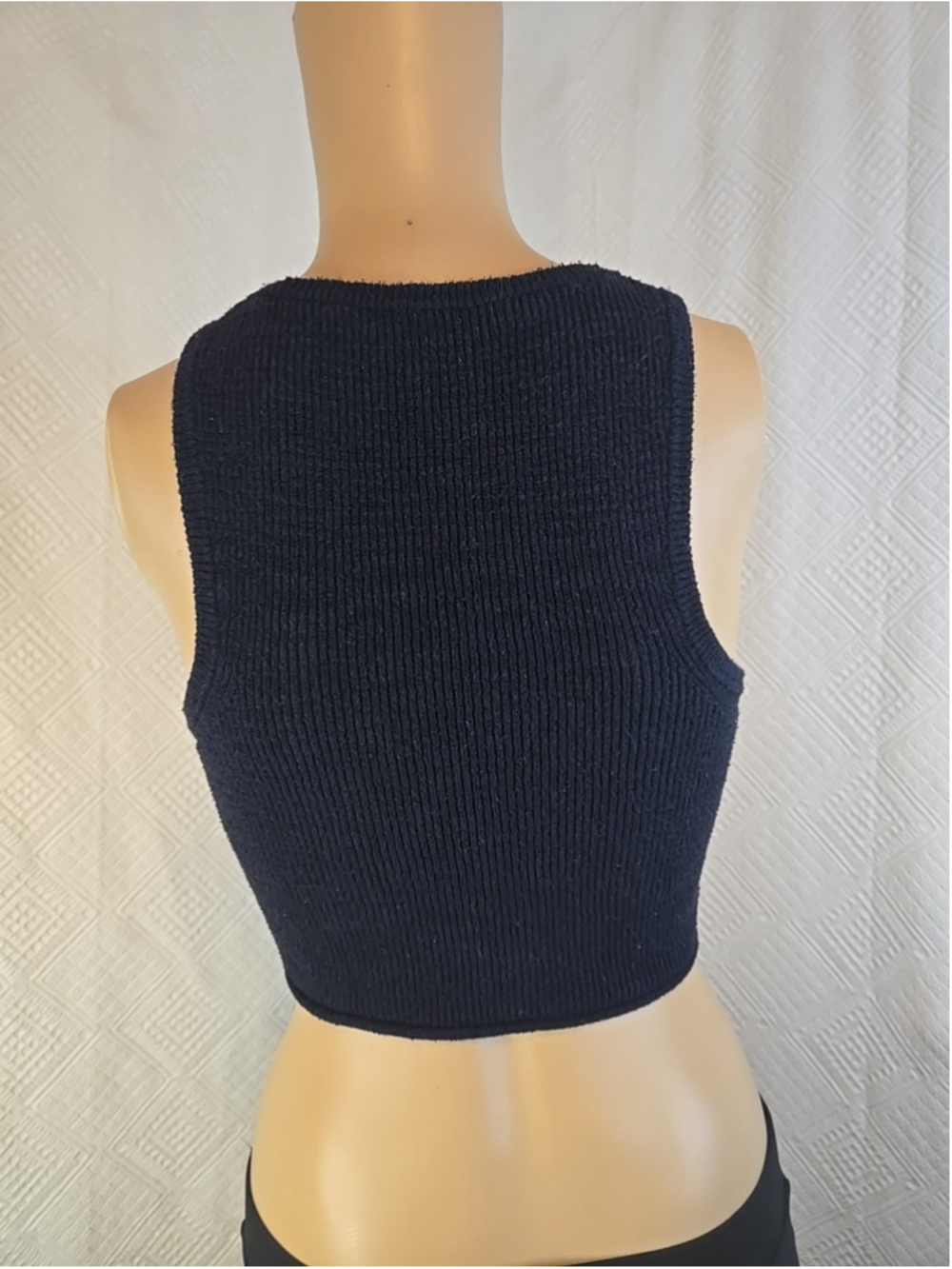 Madewell Women's XS Black Ribbed Crop Tank Top Cotton Stretch Fitted Knit - Picture 6 of 6